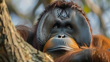 A cheeky looking monkey in the trees, possibly having fun or up to some shenanigans. photo