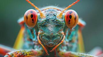 Vividly colored mantid photographed with a macro lens, photo
