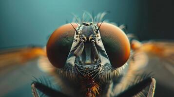 Close-up photograph of an insect's head, likely a bee or fly, photo