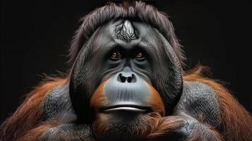 Portrait of a smiling orangutan looking directly at the camera. photo