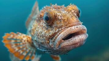 Underwater portrait of a colorful clownfish looking directly at the camera with an intriguing expres photo
