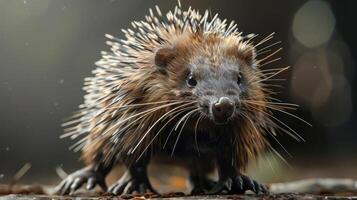 A badger's close-up photo captures its sharp tusks and curious expression.