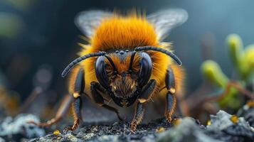 A close-up of a bumblebee collecting pollen, photo