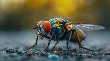 A close-up of a fly landing on a textured surface, likely to feed or explore. photo