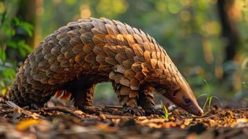A pangolin emerging from the undergrowth, photo
