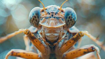 Close-up photo of a beetle with distinctive blue patterns on its wings,