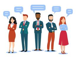 Business Banner with Team Discussing Success in a Flat Design vector