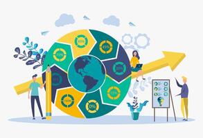 Big data analysis. Teamwork, developer, programmer. Business people are looking for an idea for business. Colorful illustration. vector