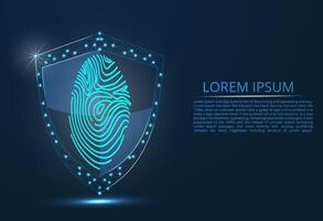 Abstract image of cyber security concept. Illustrates the idea of cybersecurity or confidentiality of information in the form of lines and shapes, pieces of glass. Antivirus logo. Fingerprint vector