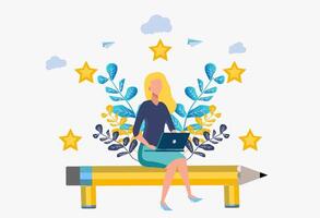 Colorful illustration. Best performance rating, rating five. People leave feedback and comments, the highest rating for successful work. vector