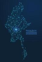 Map of Myanmar, Burma connection. low-poly image of a global map with lights in the form of cities or population density, consisting of points and shapes in the form of stars and space. vector
