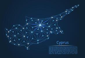 Map of Cyprus connection. low-poly image of a global map with lights in the form of cities or population density, consisting of points and shapes in the form of stars and space. vector