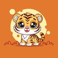 Illustration of a Cartoon Tiger cub Character Design with a cute expression, Background vector