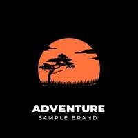 Logo design template, with field landscape design and tree silhouettes vector