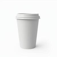 empty white paper cup isolated on white background. suitable for mockups. photo