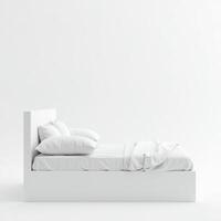 Cozy white bedroom with blanket and pillow isolated on white background photo