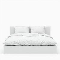 Cozy white bedroom with blanket and pillow isolated on white background photo