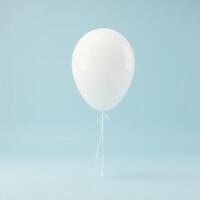 white balloon with string isolated on pastel blue background photo