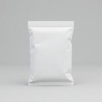 empty white plastic sachet packaging isolated on white background photo