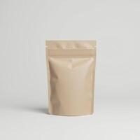 empty brown plastic sachet packaging isolated on white background photo