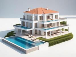 luxury housing with modern minimalist design isolated on white background. photo