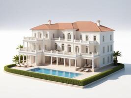 luxury villa with swimming pool in modern style isolated on white background. photo