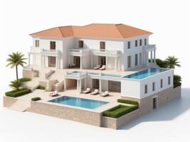luxury villa with swimming pool in modern style isolated on white background. photo