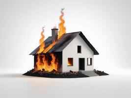 modern house on fire isolated on white background. photo