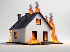 modern house on fire isolated on white background. photo