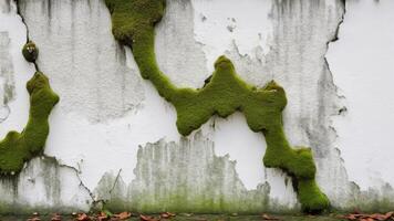 old white wall with moss as background photo