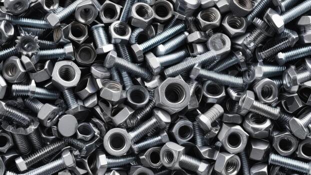 top view of nuts and bolts with texture as background photo