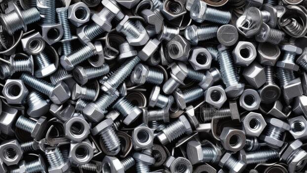 top view of nuts and bolts with texture as background photo