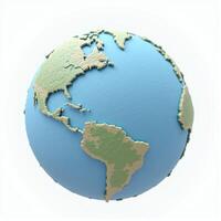 A polished 3D globe of Earth, showcasing its natural topography, set against a pure white background for a clean, modern look. photo
