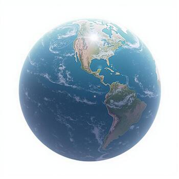 A sleek and minimalistic 3D representation of Earth, with visible continents and seas, floating in front of a solid white background. photo