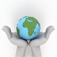 a pair of hands holding a globe. isolated on white background. photo