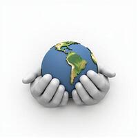 a pair of hands holding a globe. isolated on white background. photo