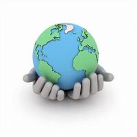 a pair of hands holding a globe. isolated on white background. photo