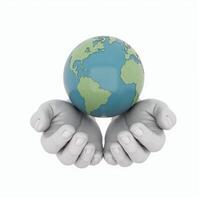 a pair of hands holding a globe. isolated on white background. photo
