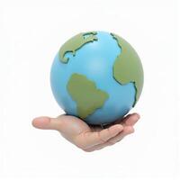 hand holding a globe. isolated on white background. photo
