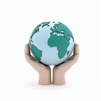 a pair of hands holding a globe. isolated on white background. photo