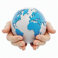 a pair of hands holding a globe. isolated on white background. photo