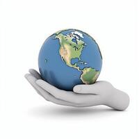 hand holding a globe. isolated on white background. photo