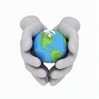 hand holding a globe. isolated on white background. photo