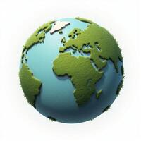 A vibrant 3D illustration of a globe, depicting Earth with clearly defined landmasses and oceans, placed on a white background. photo