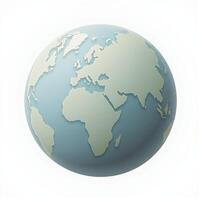 A polished 3D globe of Earth, showcasing its natural topography, set against a pure white background. photo