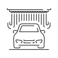 Car wash line icon featuring automatic cleaning station bucket with foam bubbles sponge and spray vector