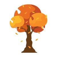 Brightly colored autumn trees in a cartoon design, featuring various shades of yellow and red alongside bushes. vector