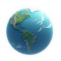 A vibrant 3D illustration of a globe, depicting Earth with clearly defined landmasses and oceans, placed on a white background. photo