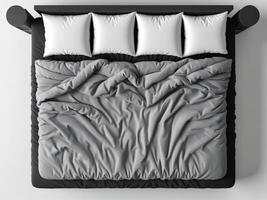 unmade sheets and pillows, unmade messy bed after a comfortable sleep concept photo
