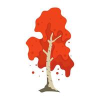 Illustration of vibrant autumn trees with a mix of yellow and red leaves, paired with bushes in cartoon form vector
